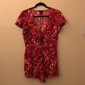 Red floral romper